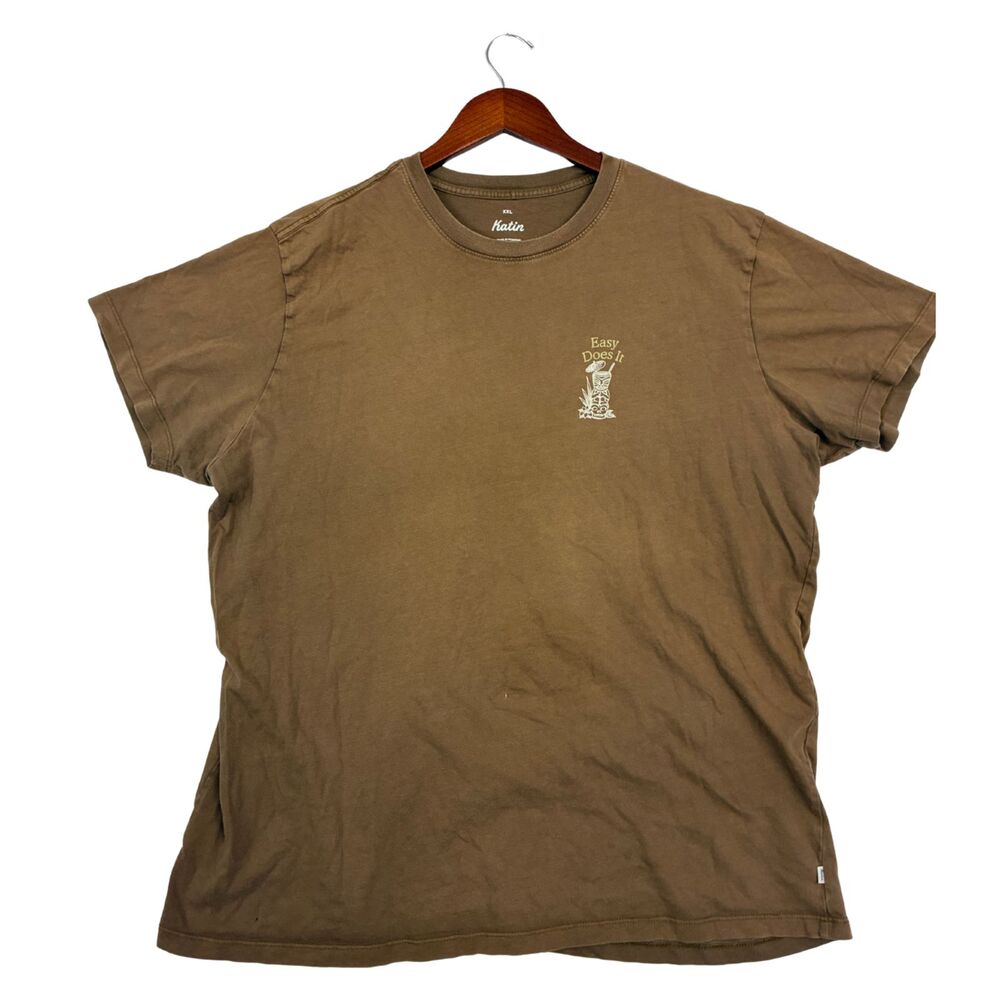 Katin Easy Does It T-Shirt Men's XXL Brown Tiki Graphic Organic Cotton Surf Tee